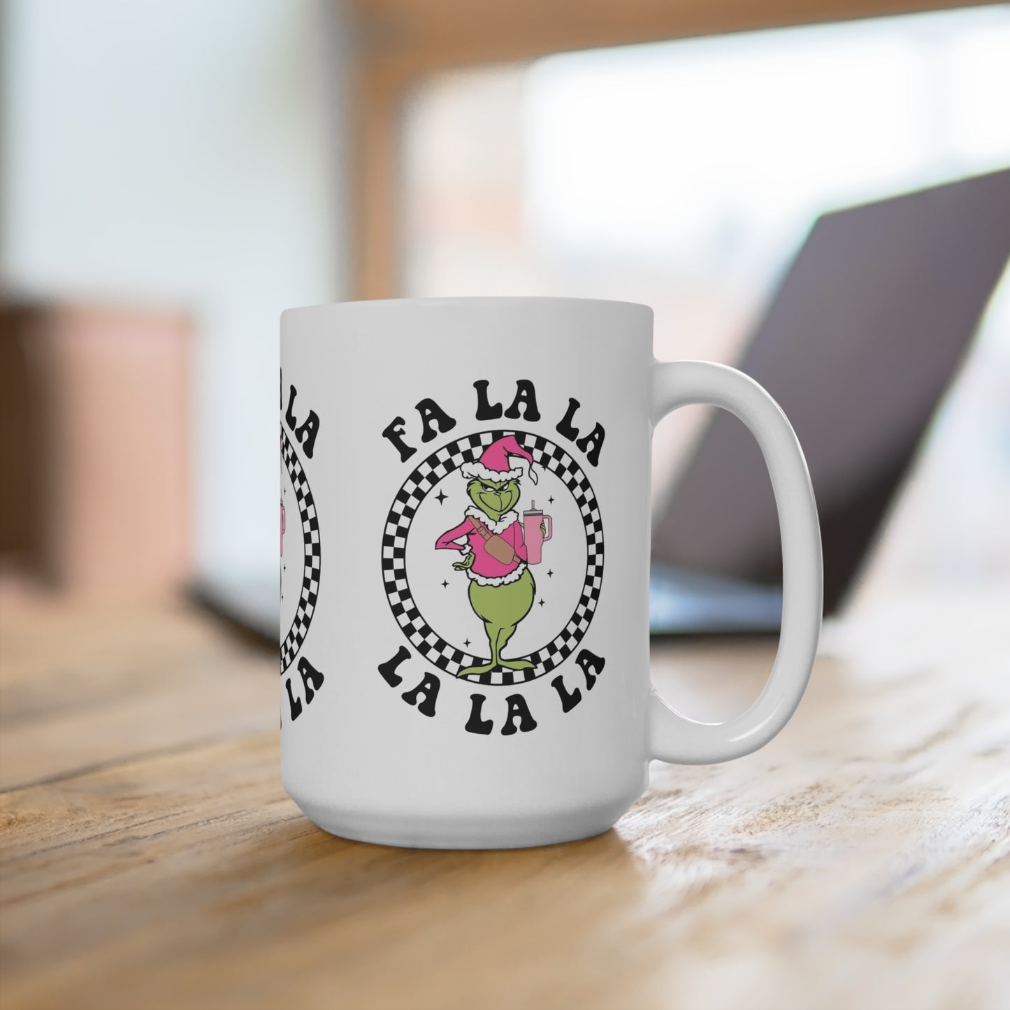 Grinch Christmas Mug - Fa La La La Design - 15oz Holiday Coffee Cup
