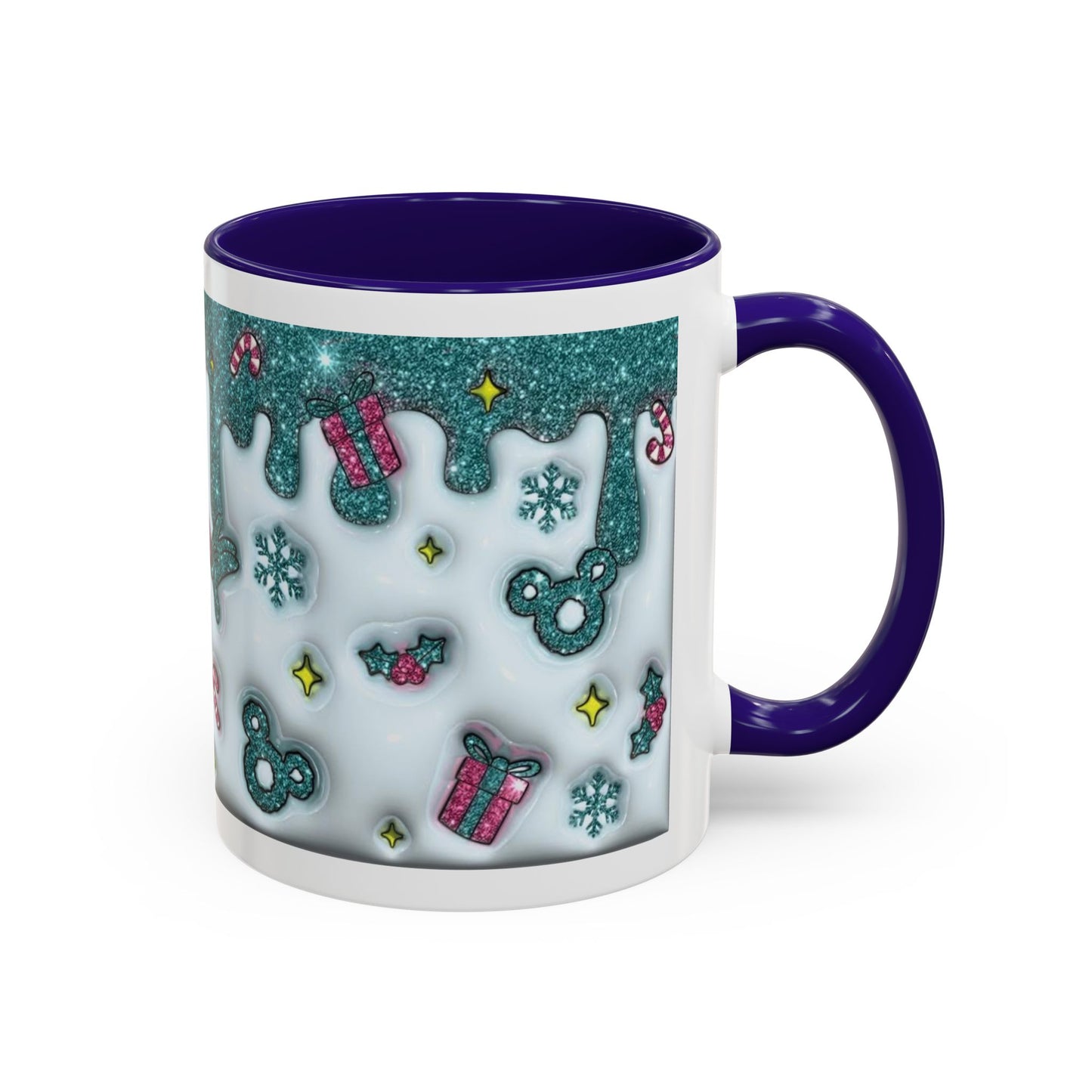 Holiday Glitter Character Mug — Festive Teal & Pink Ceramic Coffee Cup (11oz/15oz)