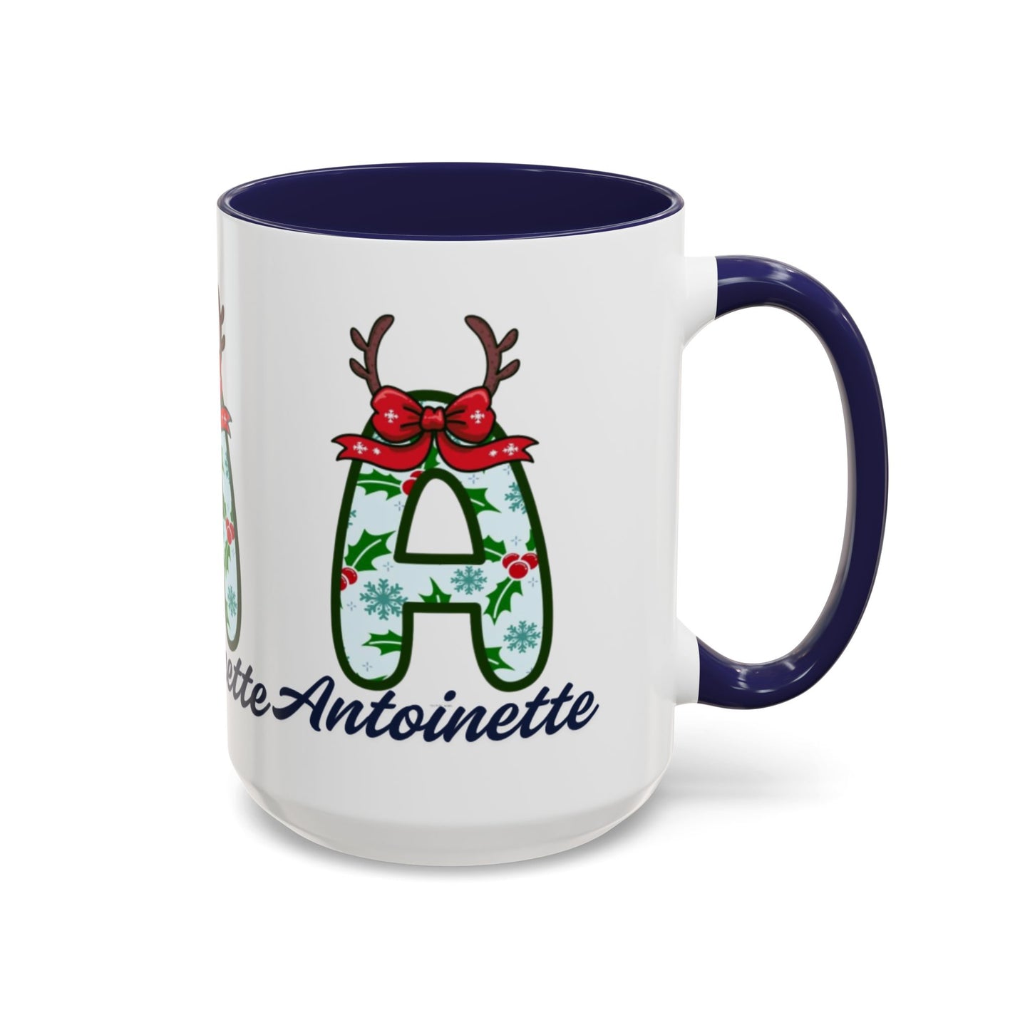 Personalized Christmas Initial A Accent Coffee Mug — Festive Reindeer Monogram (11/15oz)