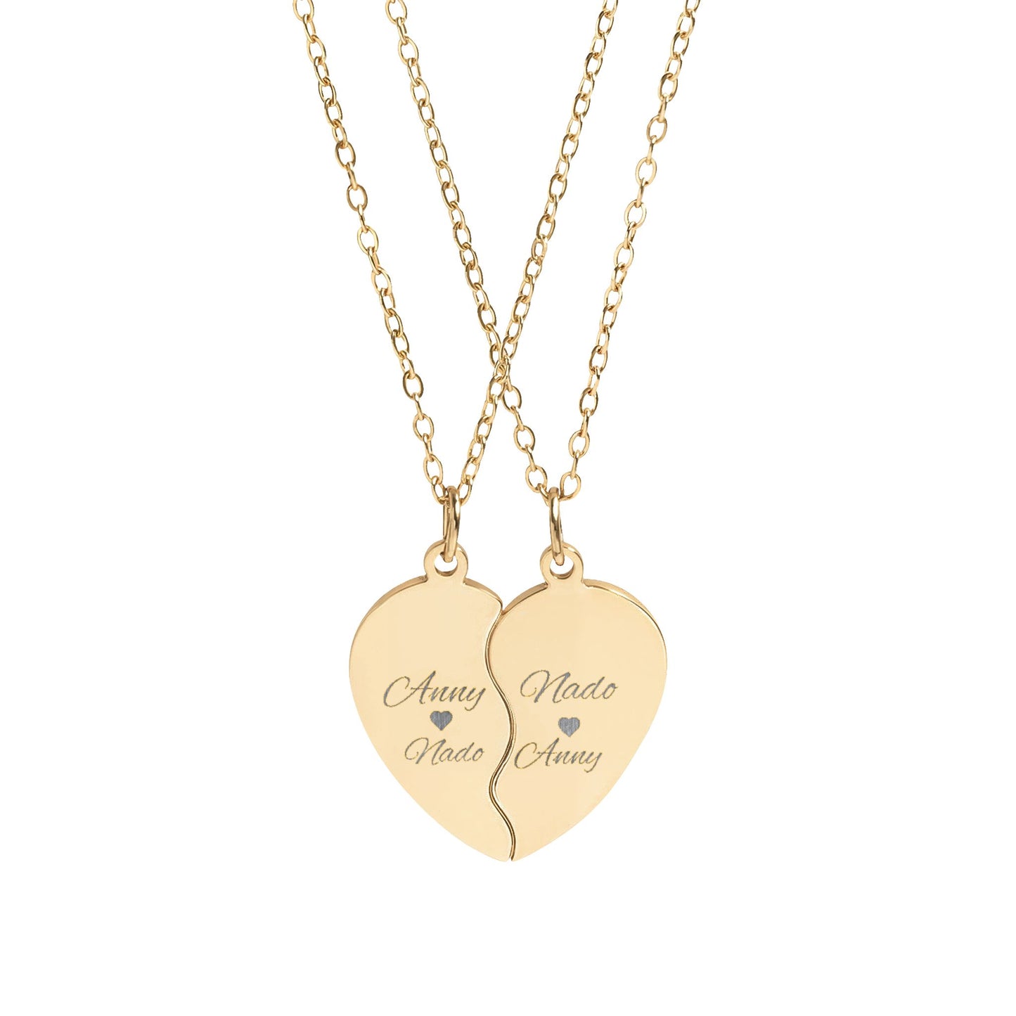 Break Apart Heart Necklace Set — Engravable Split Heart Pendant for Best Friends, Couples, or Mother & Child
