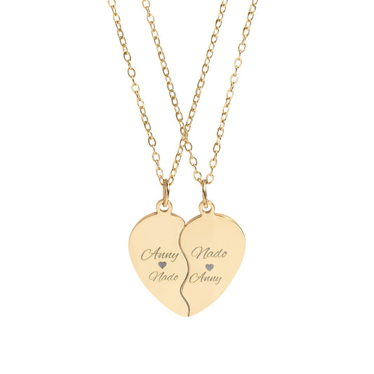 Break Apart Heart Necklace Set — Engravable Split Heart Pendant for Best Friends, Couples, or Mother & Child