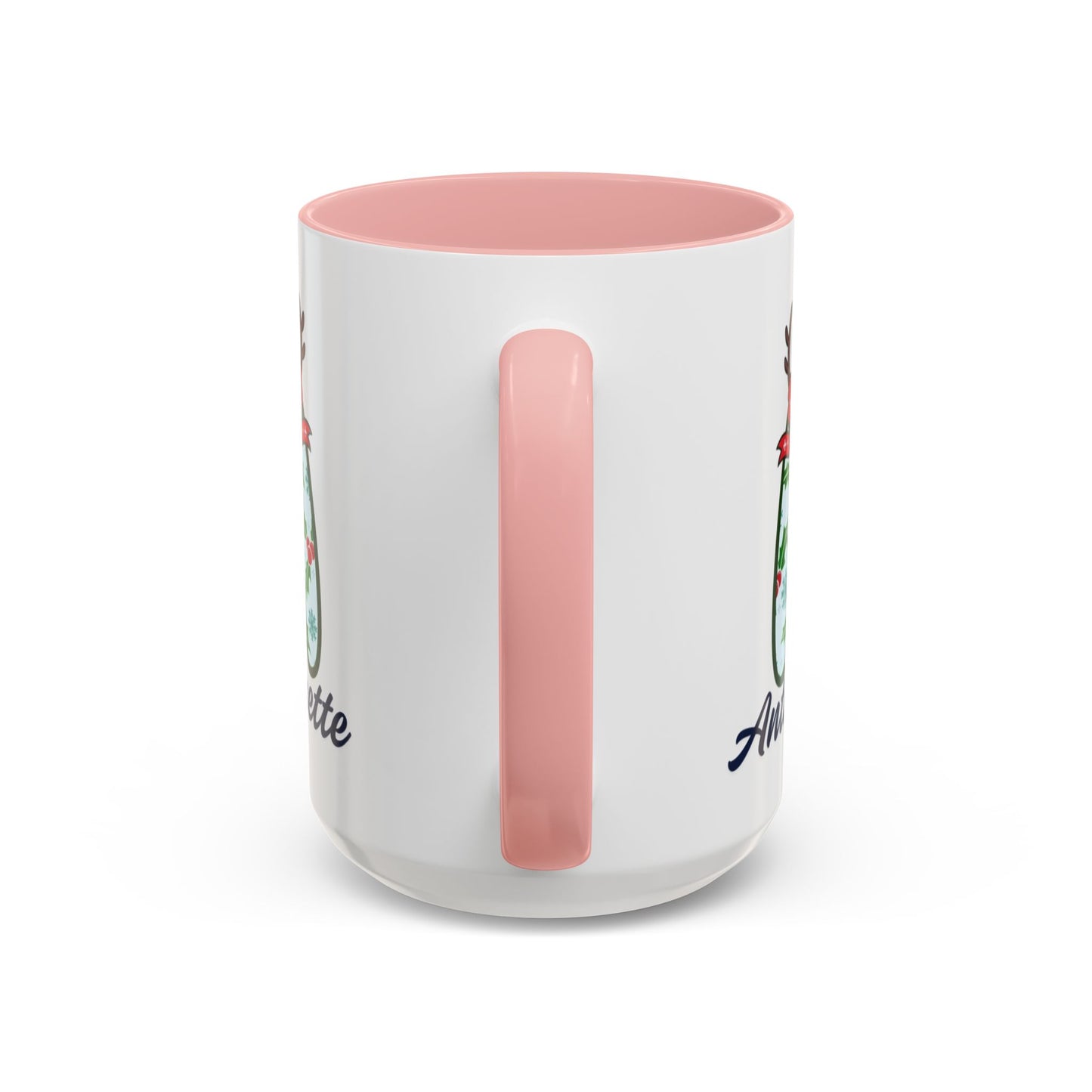 Personalized Christmas Initial A Accent Coffee Mug — Festive Reindeer Monogram (11/15oz)