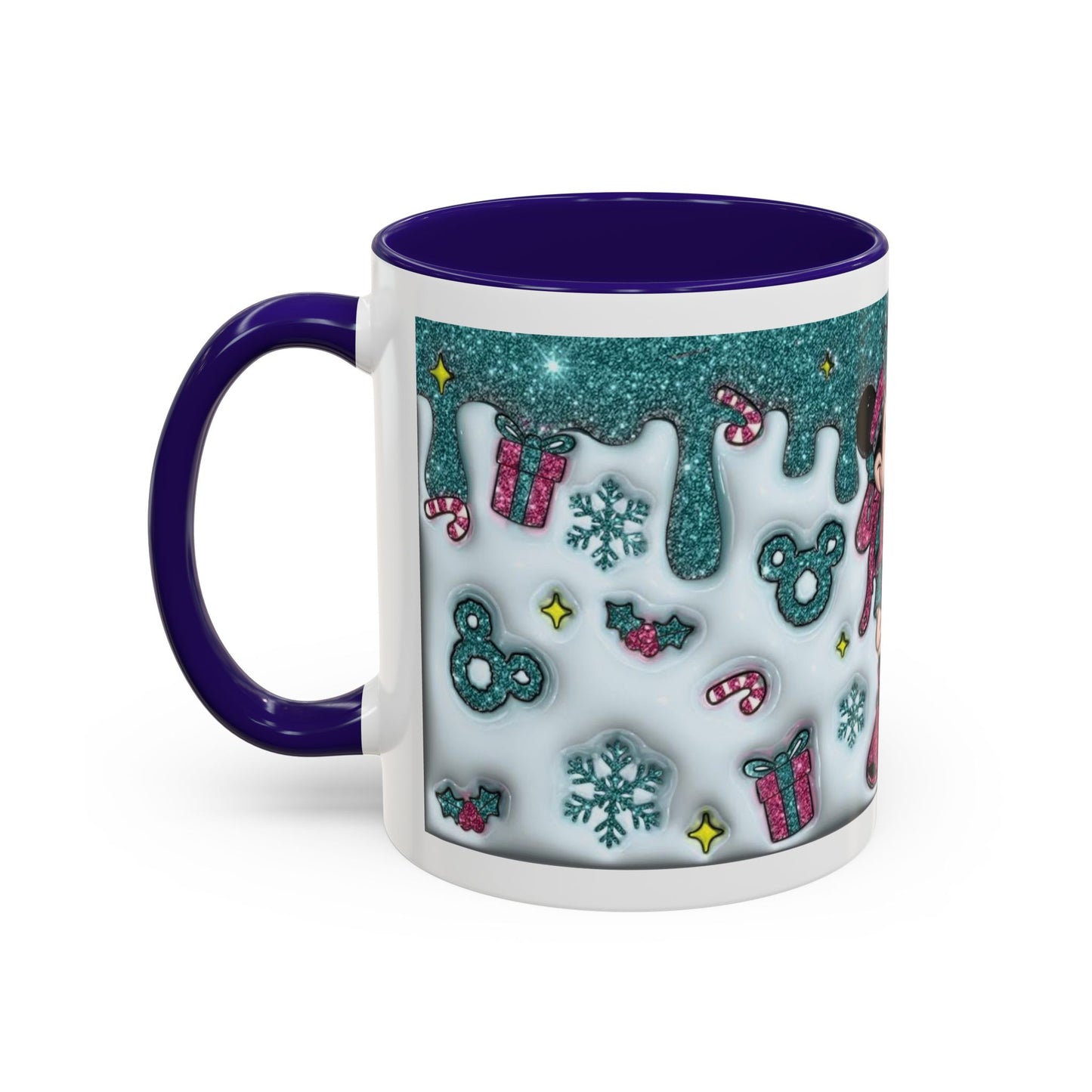 Holiday Glitter Character Mug — Festive Teal & Pink Ceramic Coffee Cup (11oz/15oz)