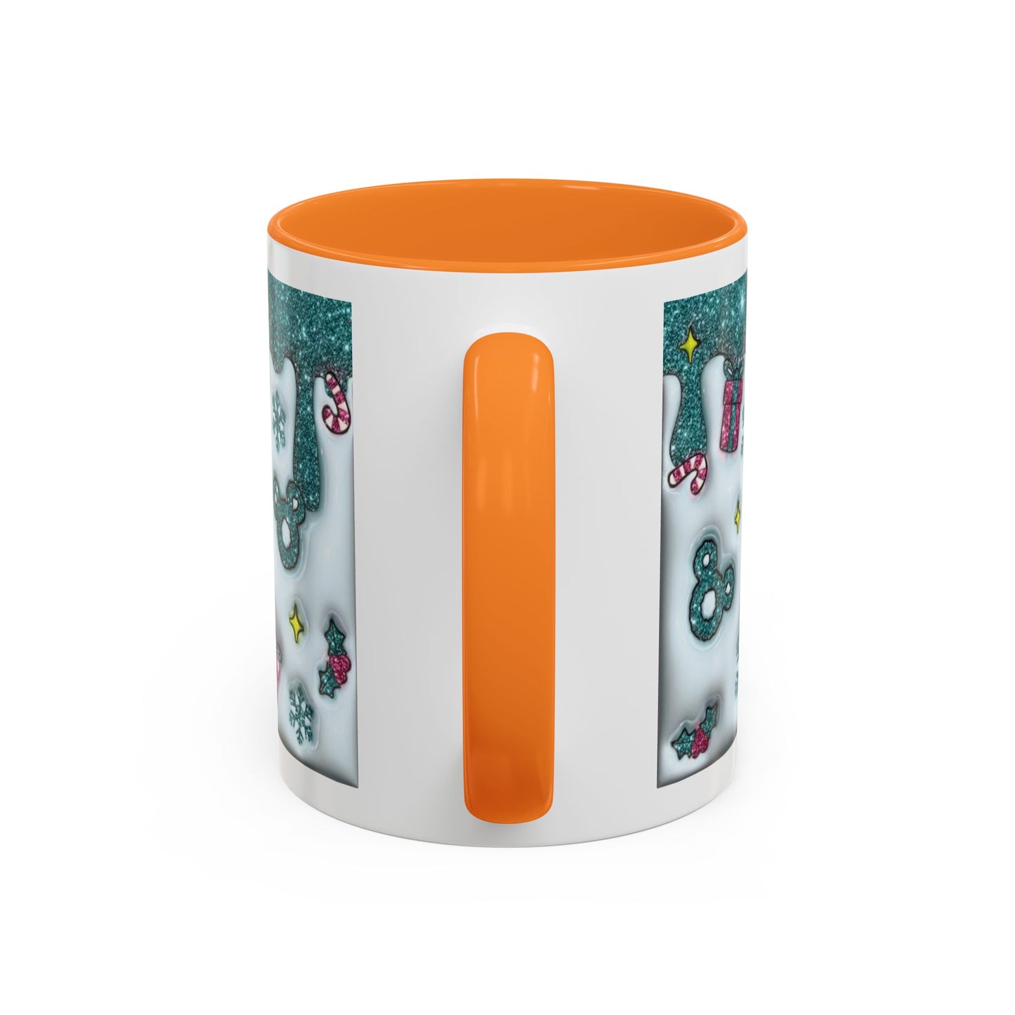 Holiday Glitter Character Mug — Festive Teal & Pink Ceramic Coffee Cup (11oz/15oz)