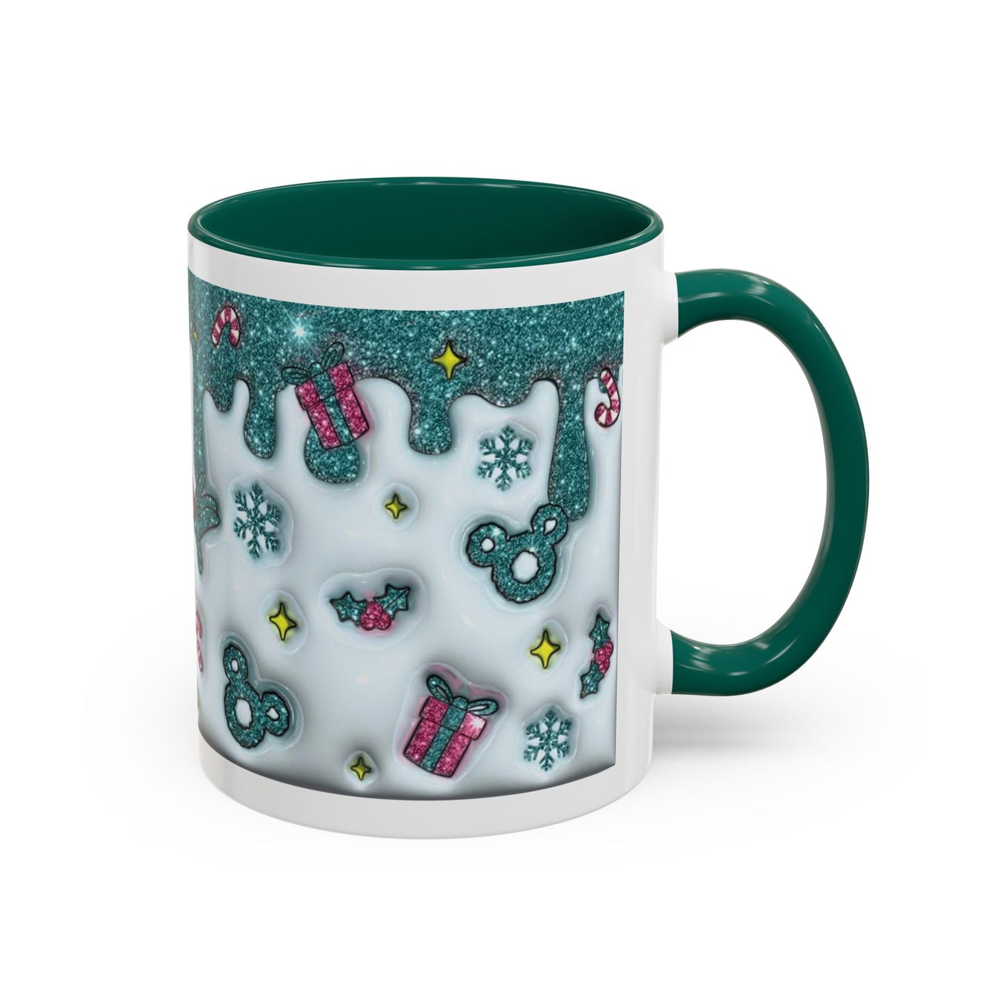 Holiday Glitter Character Mug — Festive Teal & Pink Ceramic Coffee Cup (11oz/15oz)