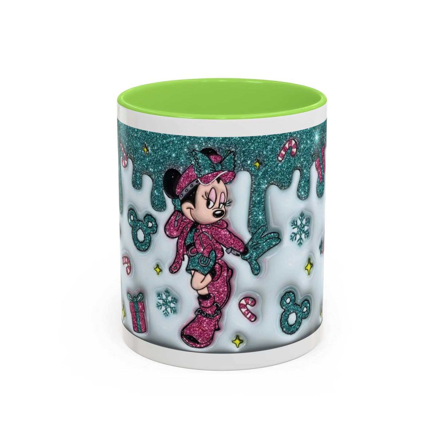 Holiday Glitter Character Mug — Festive Teal & Pink Ceramic Coffee Cup (11oz/15oz)