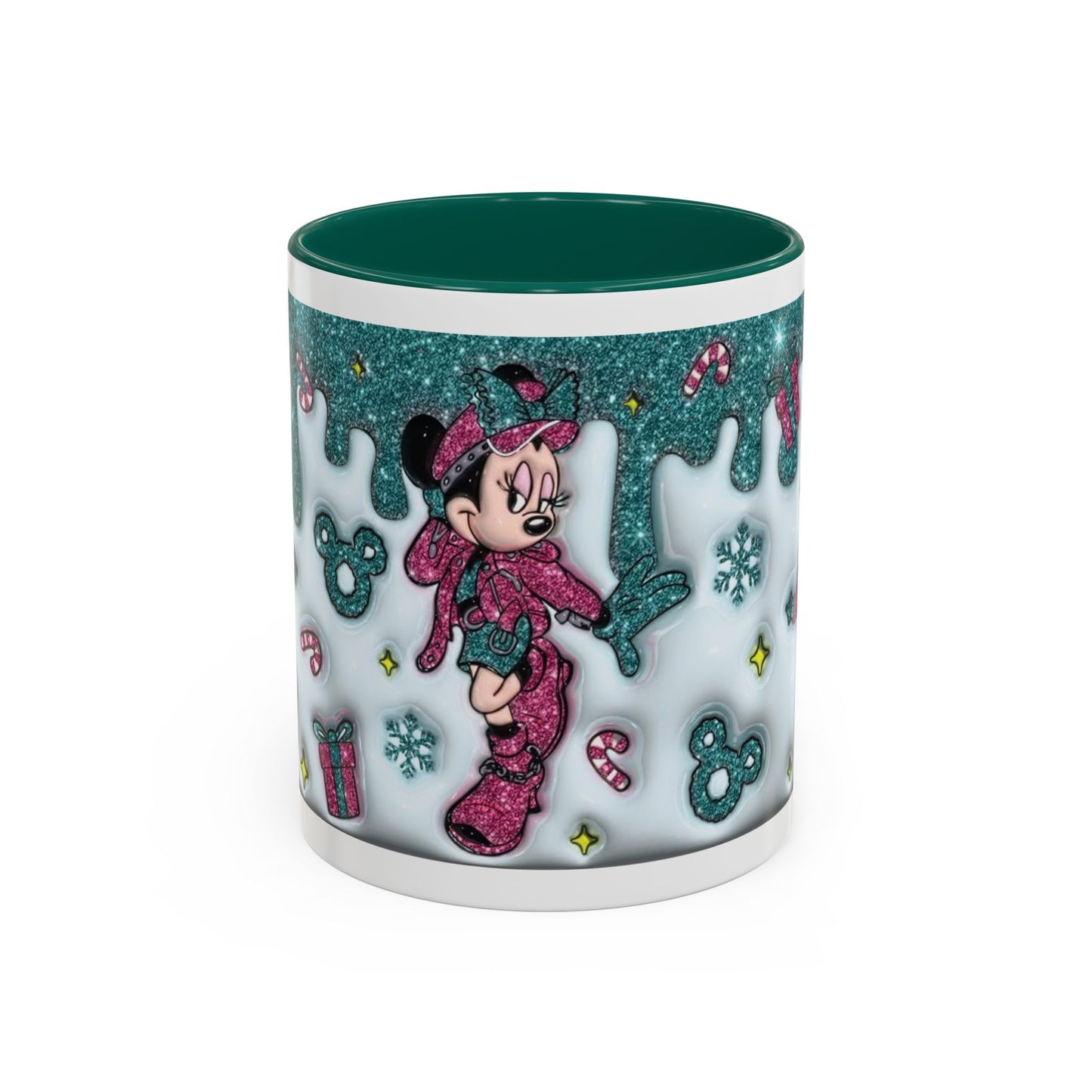 Holiday Glitter Character Mug — Festive Teal & Pink Ceramic Coffee Cup (11oz/15oz)