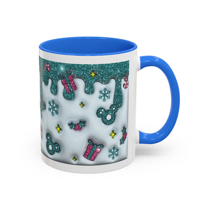Holiday Glitter Character Mug — Festive Teal & Pink Ceramic Coffee Cup (11oz/15oz)