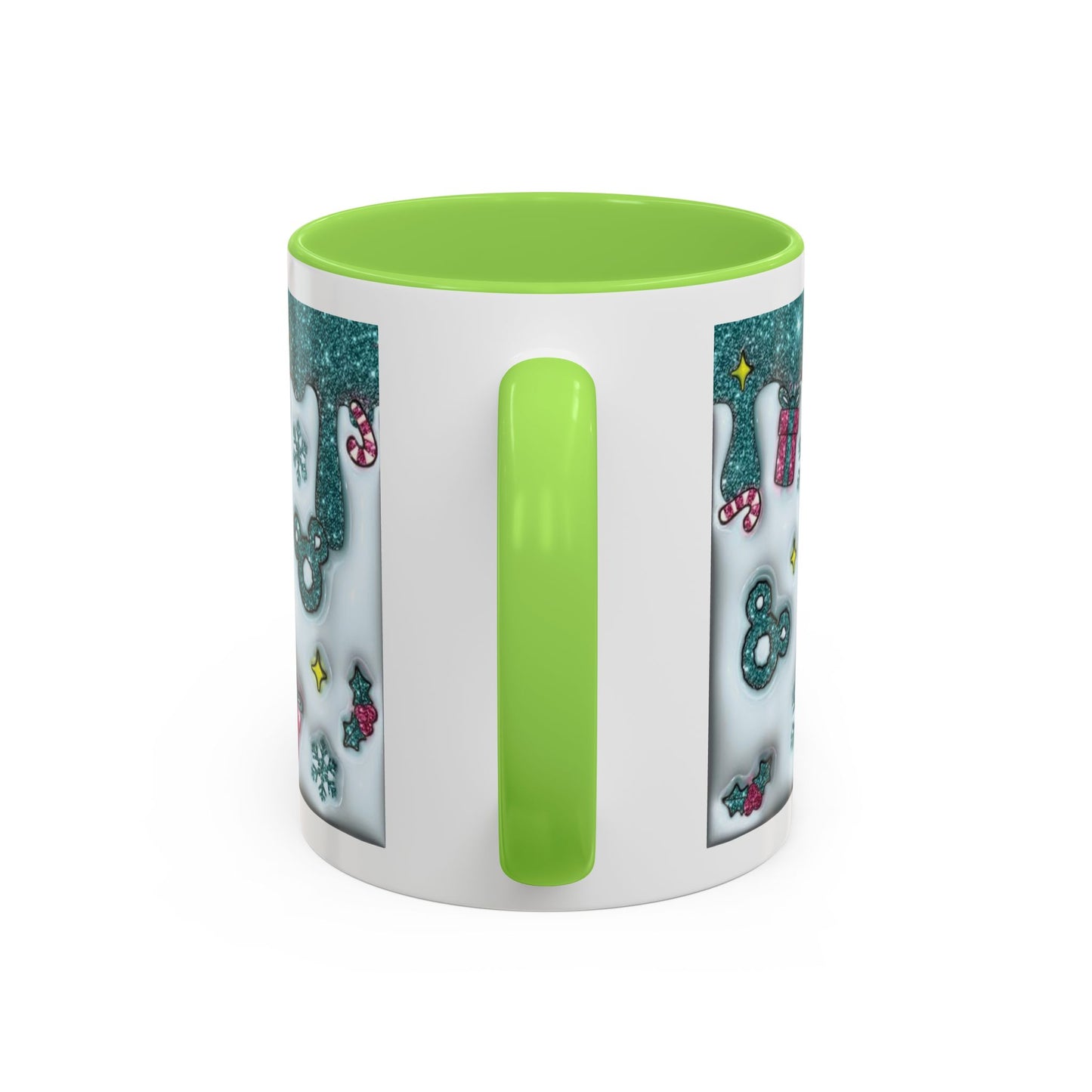 Holiday Glitter Character Mug — Festive Teal & Pink Ceramic Coffee Cup (11oz/15oz)