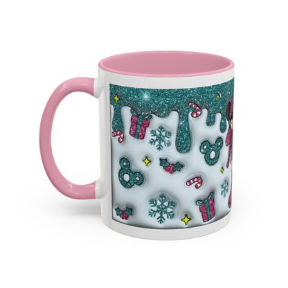 Holiday Glitter Character Mug — Festive Teal & Pink Ceramic Coffee Cup (11oz/15oz)