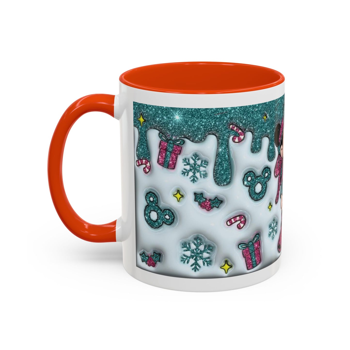 Holiday Glitter Character Mug — Festive Teal & Pink Ceramic Coffee Cup (11oz/15oz)