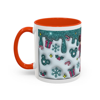 Holiday Glitter Character Mug — Festive Teal & Pink Ceramic Coffee Cup (11oz/15oz)