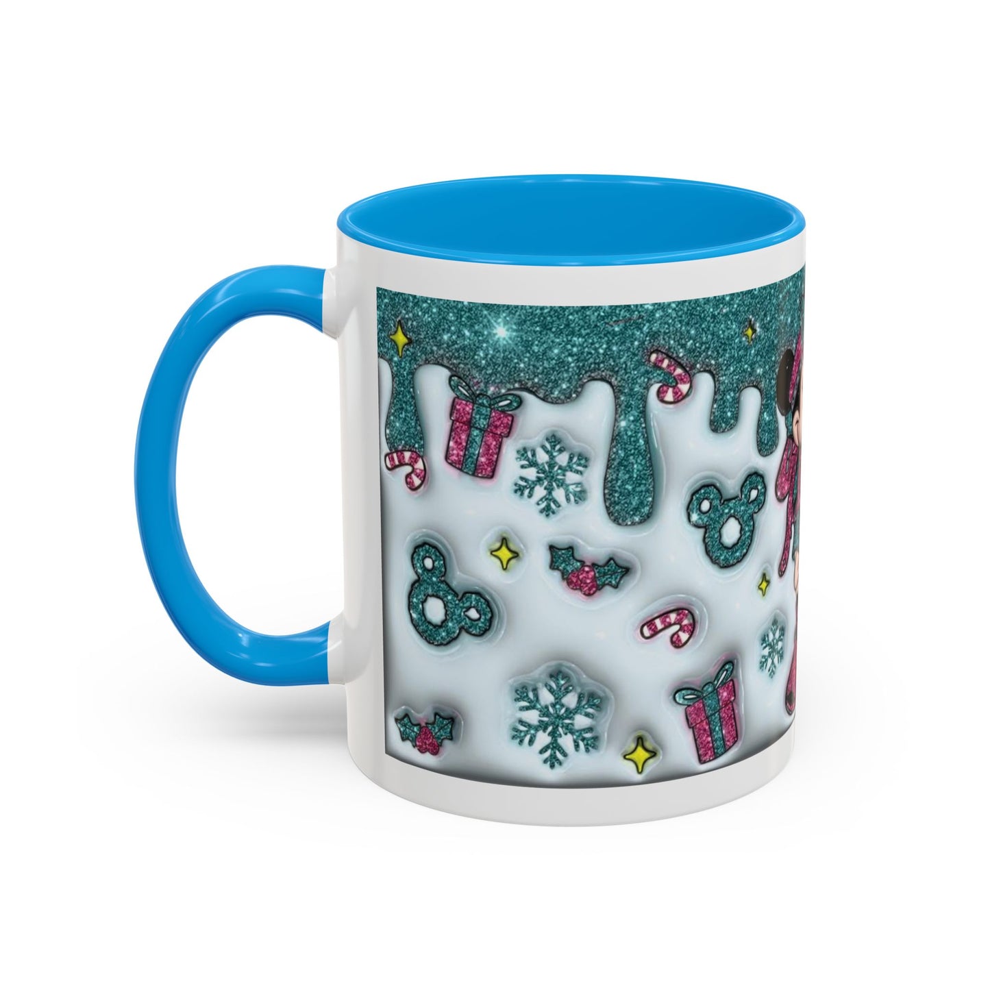 Holiday Glitter Character Mug — Festive Teal & Pink Ceramic Coffee Cup (11oz/15oz)