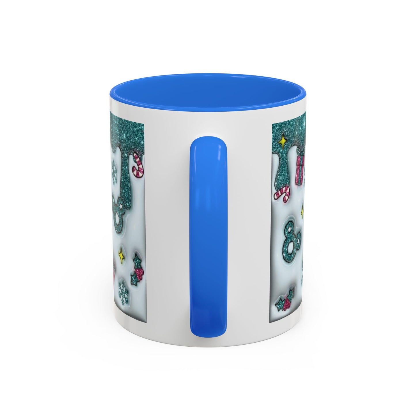 Holiday Glitter Character Mug — Festive Teal & Pink Ceramic Coffee Cup (11oz/15oz)