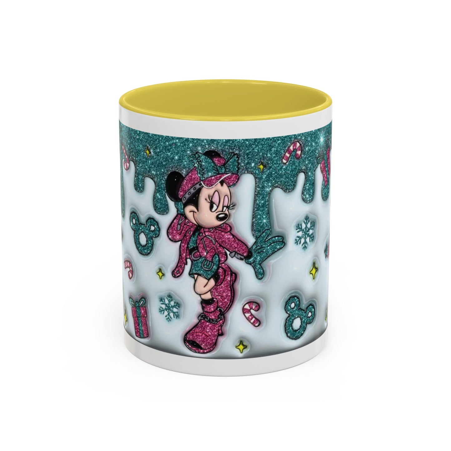 Holiday Glitter Character Mug — Festive Teal & Pink Ceramic Coffee Cup (11oz/15oz)