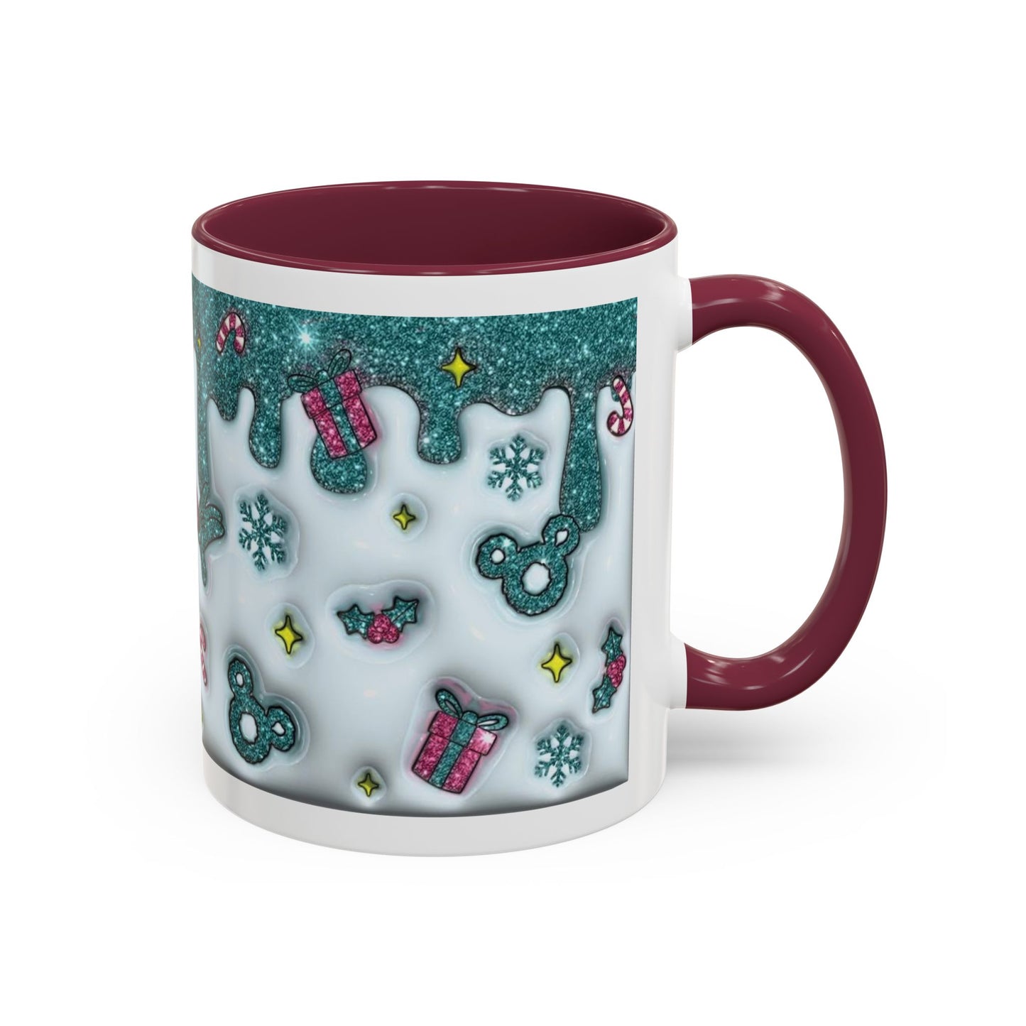 Holiday Glitter Character Mug — Festive Teal & Pink Ceramic Coffee Cup (11oz/15oz)