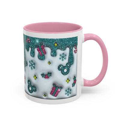 Holiday Glitter Character Mug — Festive Teal & Pink Ceramic Coffee Cup (11oz/15oz)