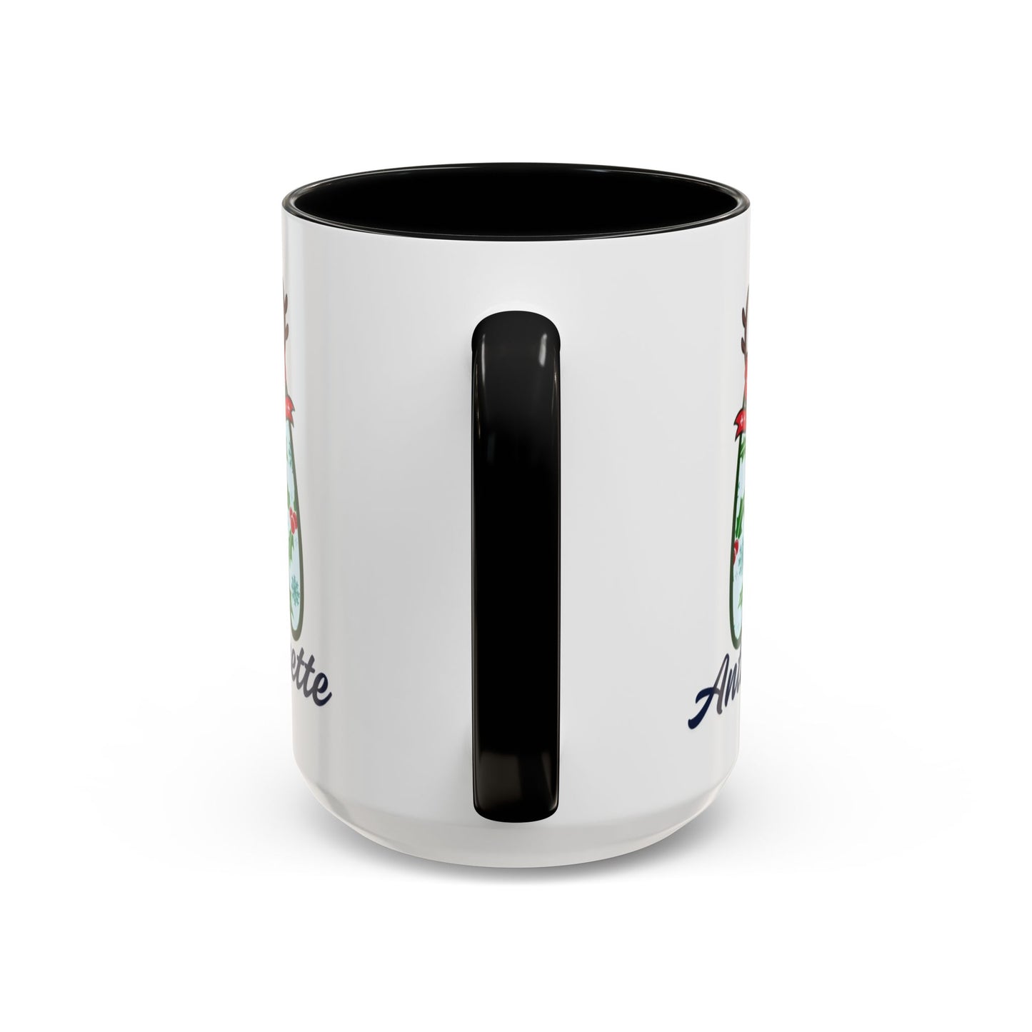 Personalized Christmas Initial A Accent Coffee Mug — Festive Reindeer Monogram (11/15oz)