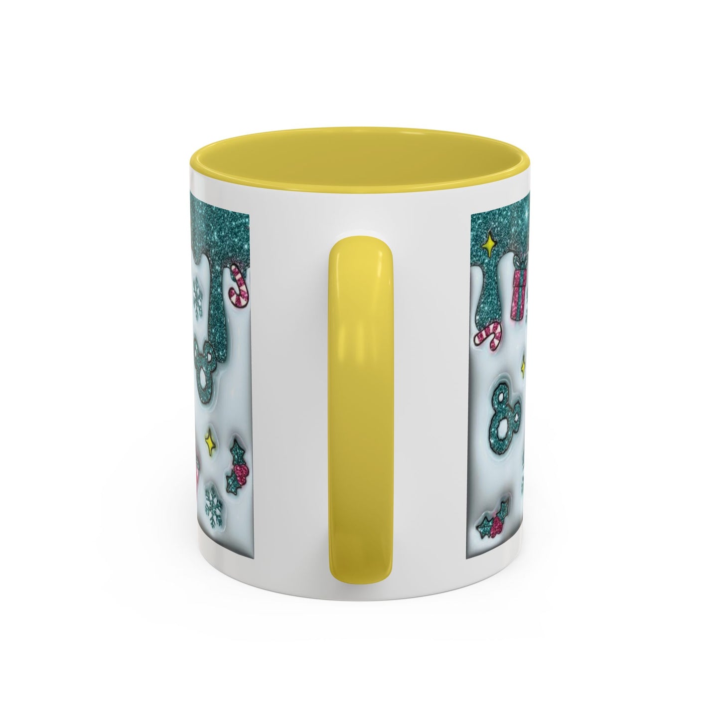 Holiday Glitter Character Mug — Festive Teal & Pink Ceramic Coffee Cup (11oz/15oz)