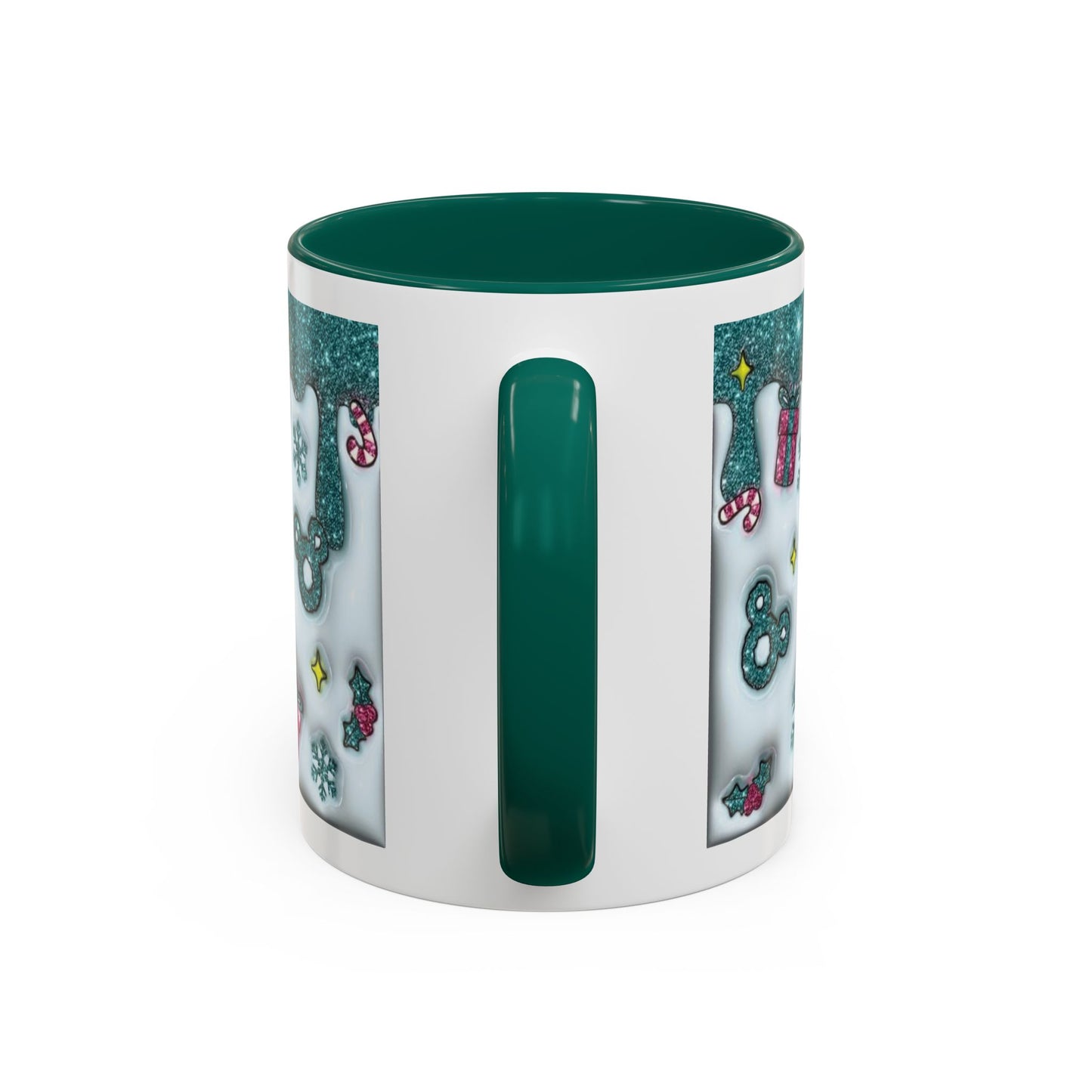 Holiday Glitter Character Mug — Festive Teal & Pink Ceramic Coffee Cup (11oz/15oz)