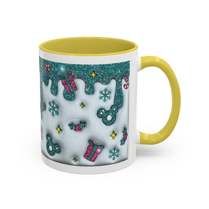 Holiday Glitter Character Mug — Festive Teal & Pink Ceramic Coffee Cup (11oz/15oz)