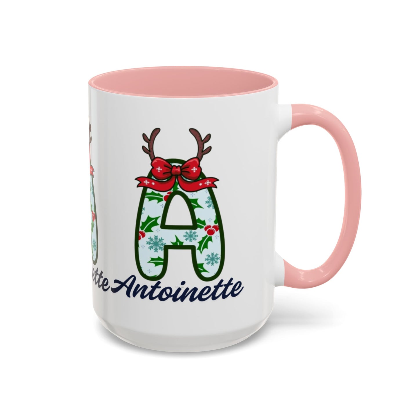 Personalized Christmas Initial A Accent Coffee Mug — Festive Reindeer Monogram (11/15oz)