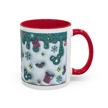 Holiday Glitter Character Mug — Festive Teal & Pink Ceramic Coffee Cup (11oz/15oz)