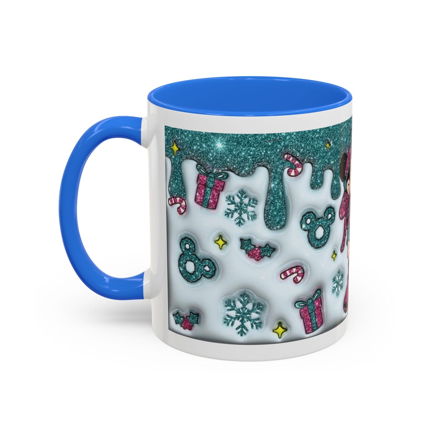 Holiday Glitter Character Mug — Festive Teal & Pink Ceramic Coffee Cup (11oz/15oz)