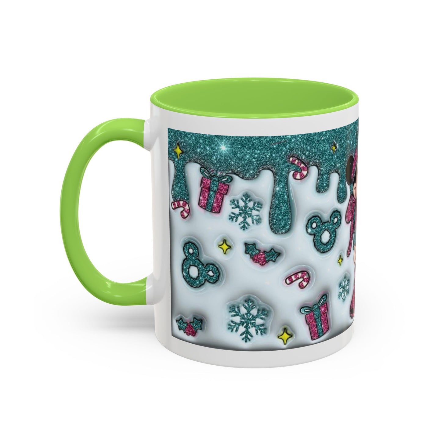 Holiday Glitter Character Mug — Festive Teal & Pink Ceramic Coffee Cup (11oz/15oz)