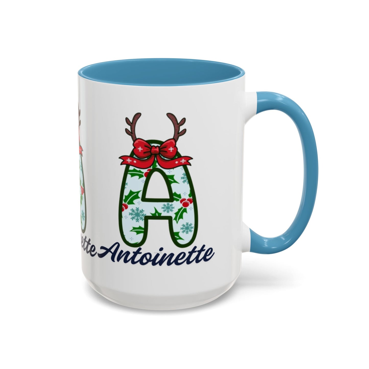 Personalized Christmas Initial A Accent Coffee Mug — Festive Reindeer Monogram (11/15oz)