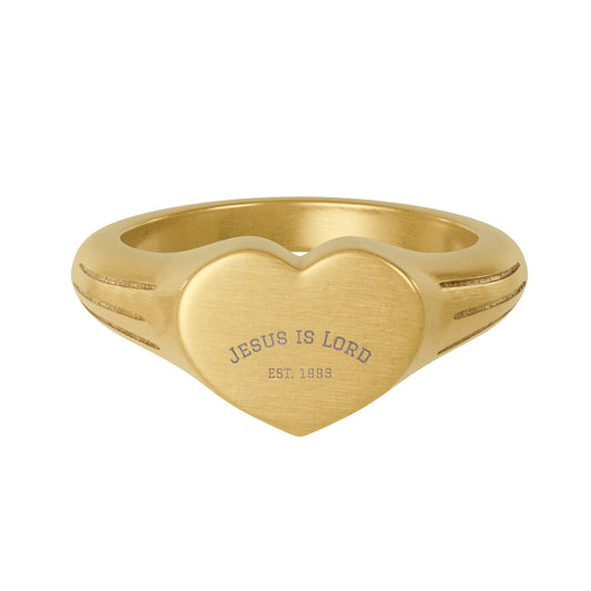 Gold Heart Signet Ring — Custom Engraved Stainless Steel