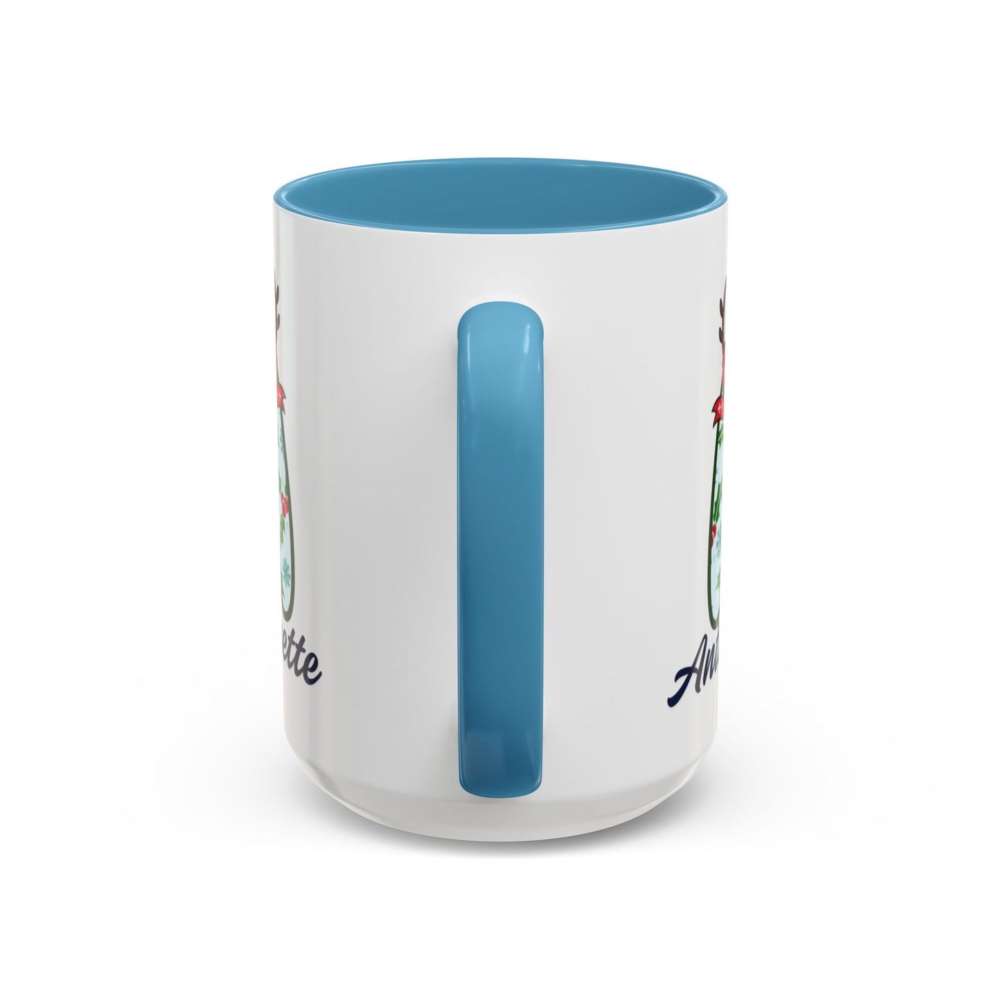 Personalized Christmas Initial A Accent Coffee Mug — Festive Reindeer Monogram (11/15oz)