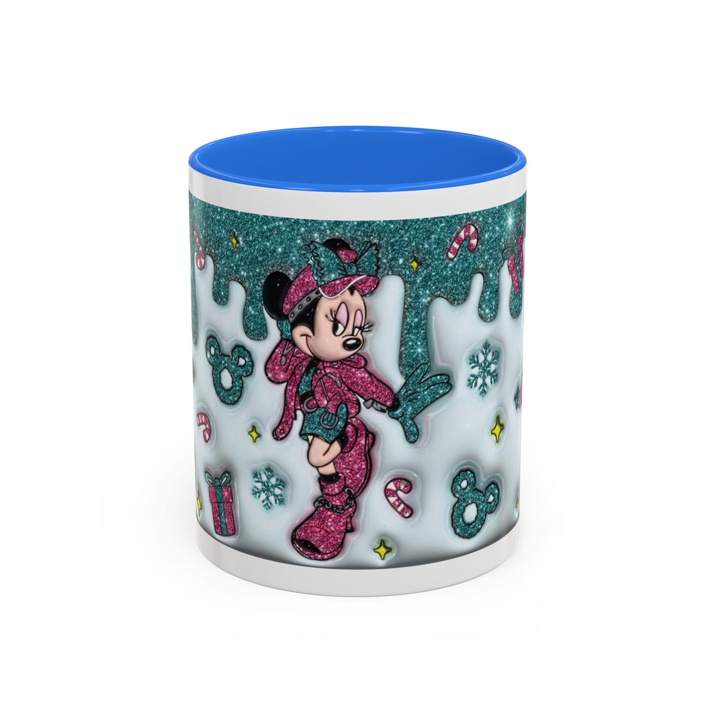 Holiday Glitter Character Mug — Festive Teal & Pink Ceramic Coffee Cup (11oz/15oz)