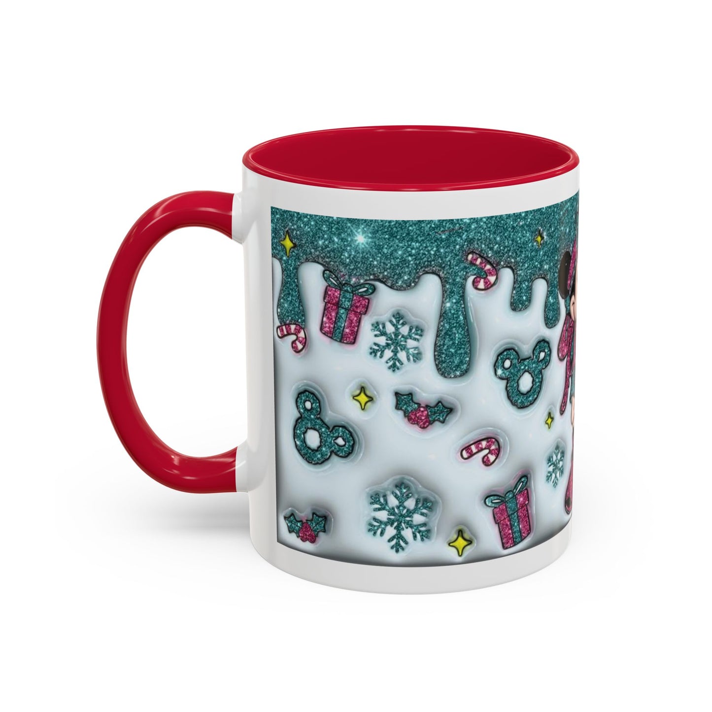 Holiday Glitter Character Mug — Festive Teal & Pink Ceramic Coffee Cup (11oz/15oz)