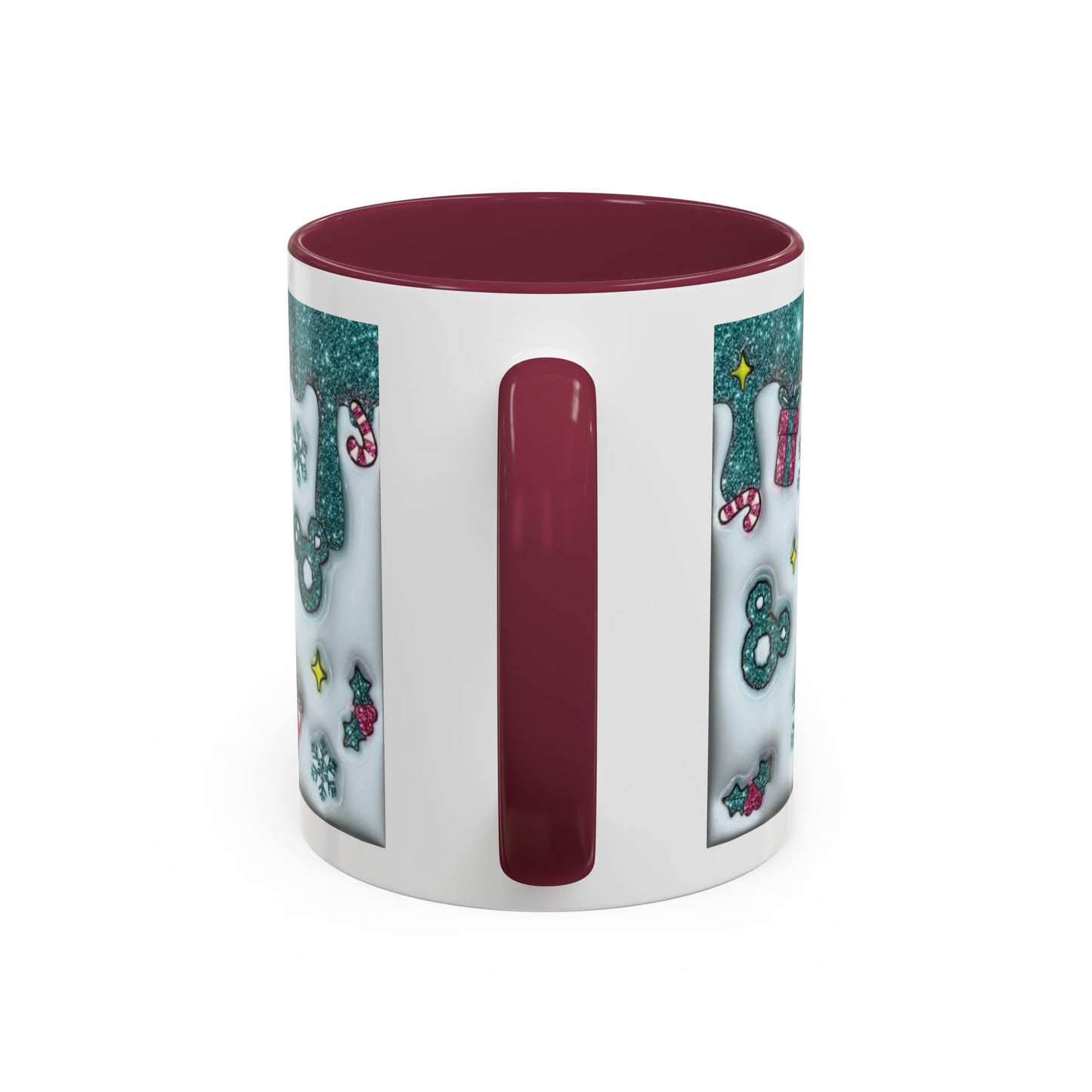 Holiday Glitter Character Mug — Festive Teal & Pink Ceramic Coffee Cup (11oz/15oz)