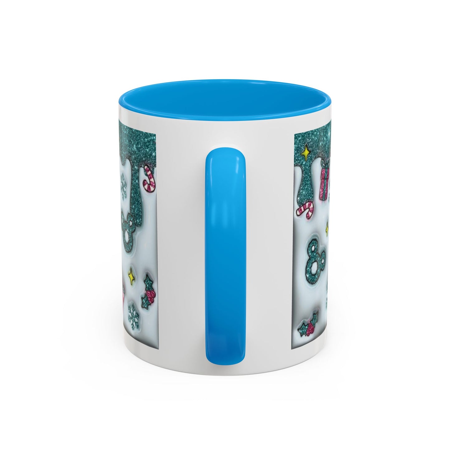 Holiday Glitter Character Mug — Festive Teal & Pink Ceramic Coffee Cup (11oz/15oz)