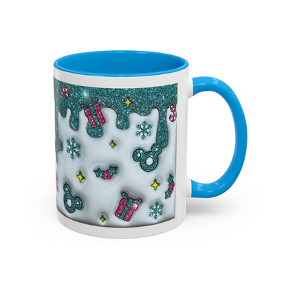 Holiday Glitter Character Mug — Festive Teal & Pink Ceramic Coffee Cup (11oz/15oz)