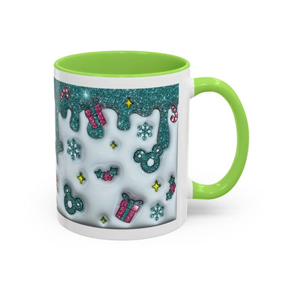 Holiday Glitter Character Mug — Festive Teal & Pink Ceramic Coffee Cup (11oz/15oz)