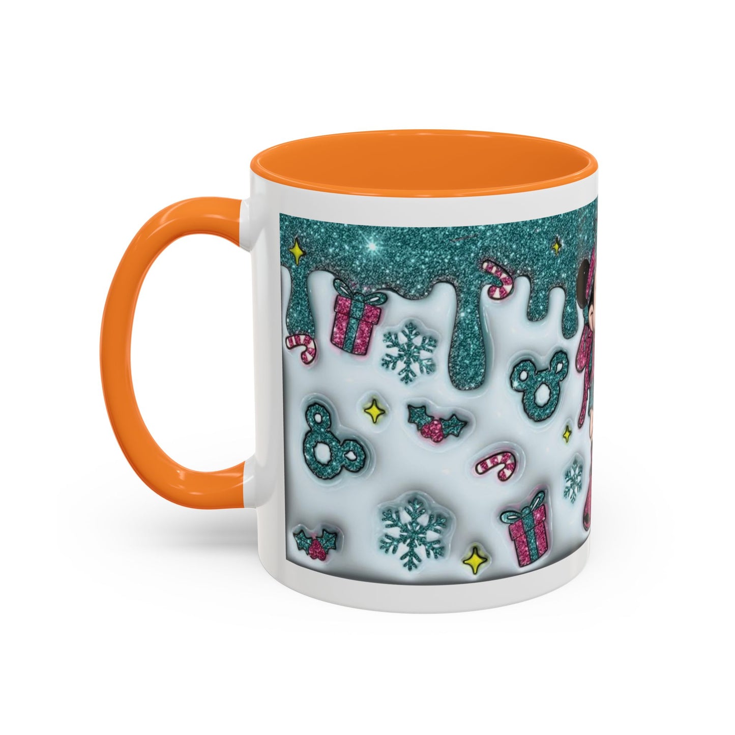 Holiday Glitter Character Mug — Festive Teal & Pink Ceramic Coffee Cup (11oz/15oz)