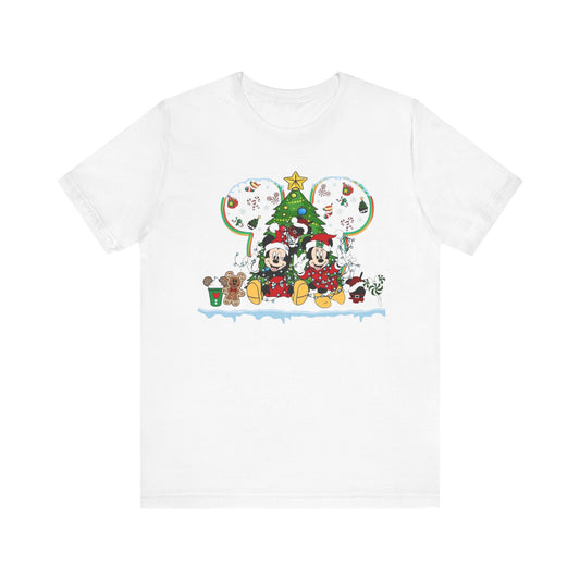 Holiday Character Crewneck Tee — Festive Christmas Tree & Friends Graphic
