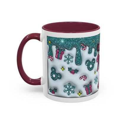 Holiday Glitter Character Mug — Festive Teal & Pink Ceramic Coffee Cup (11oz/15oz)