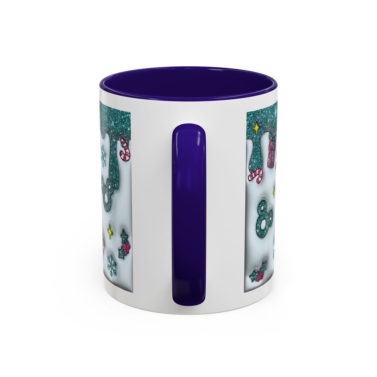 Holiday Glitter Character Mug — Festive Teal & Pink Ceramic Coffee Cup (11oz/15oz)