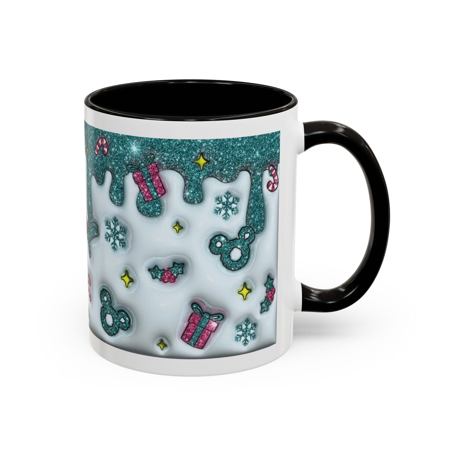 Holiday Glitter Character Mug — Festive Teal & Pink Ceramic Coffee Cup (11oz/15oz)