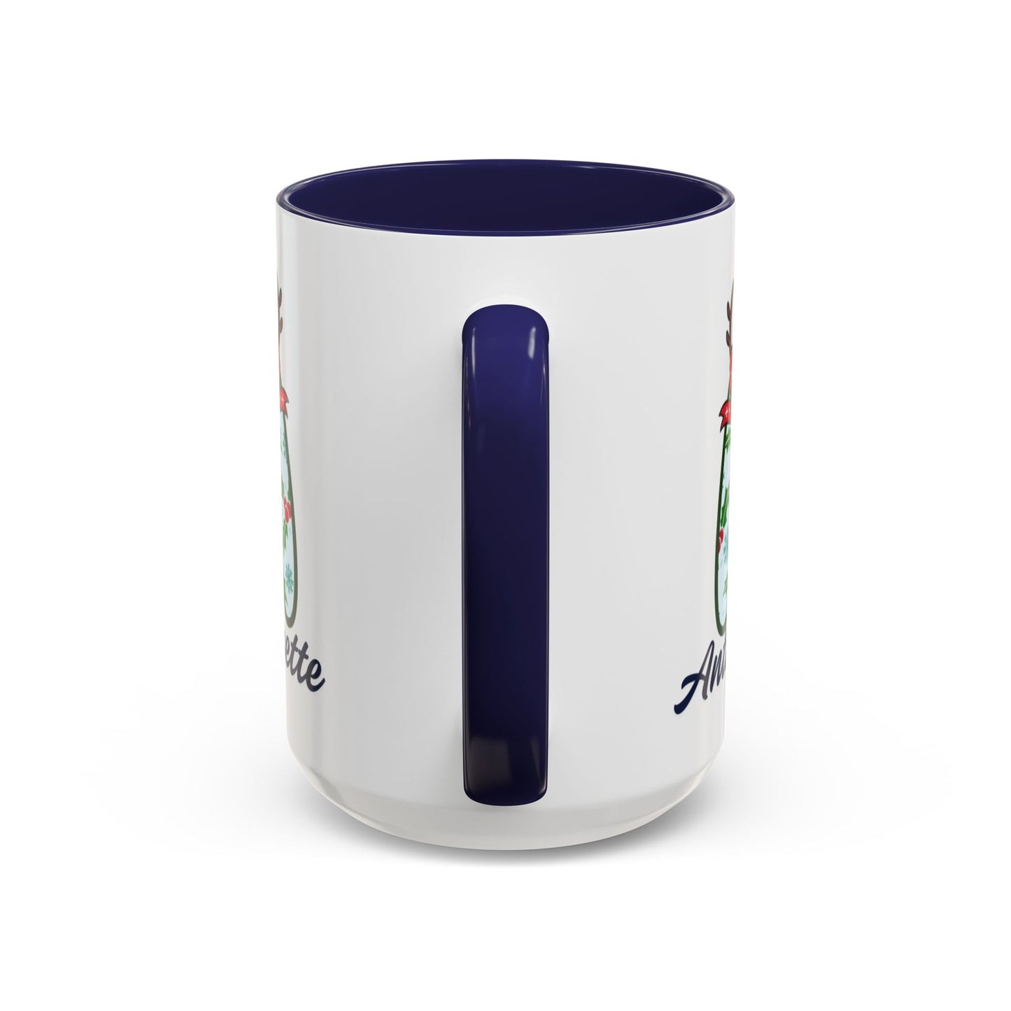Personalized Christmas Initial A Accent Coffee Mug — Festive Reindeer Monogram (11/15oz)