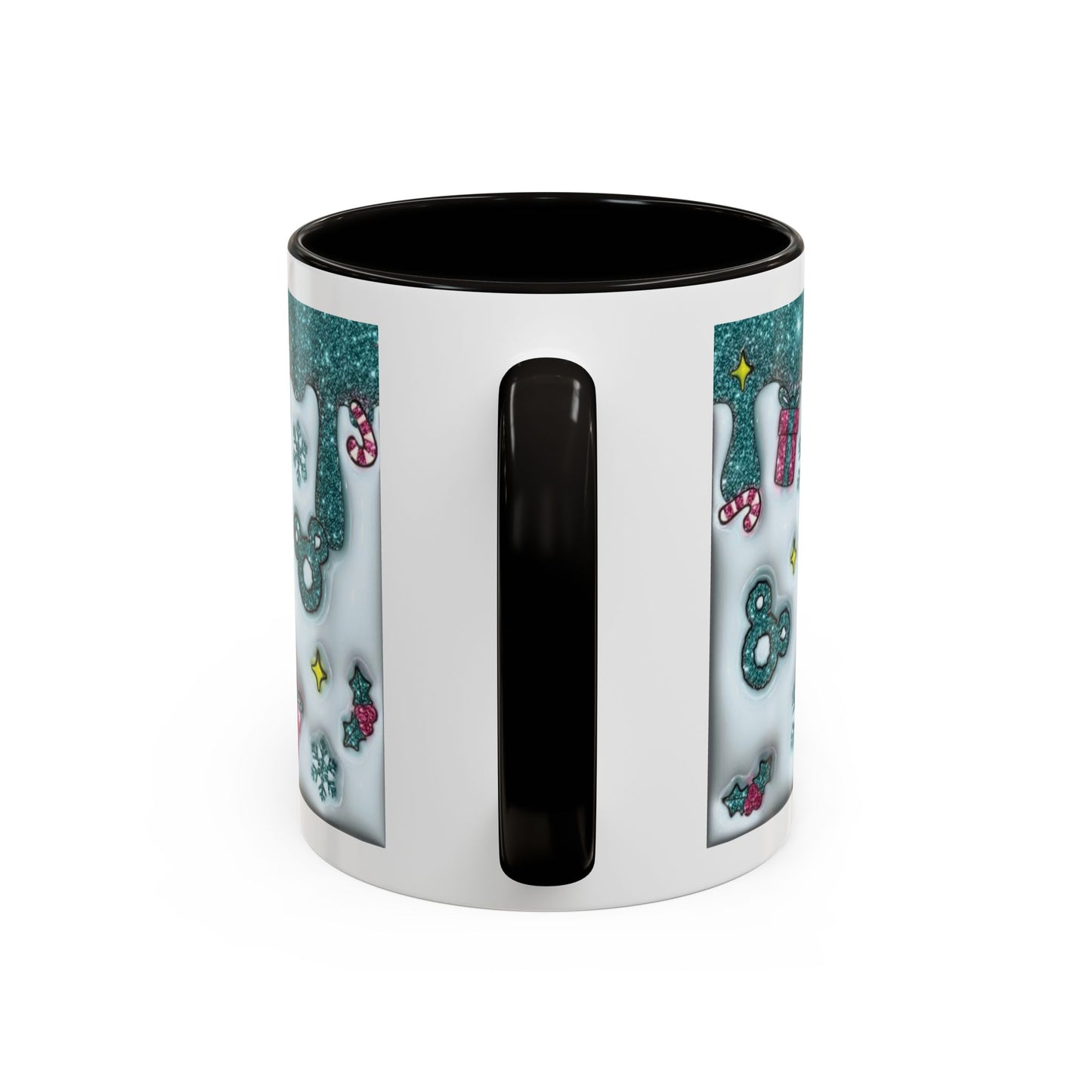 Holiday Glitter Character Mug — Festive Teal & Pink Ceramic Coffee Cup (11oz/15oz)