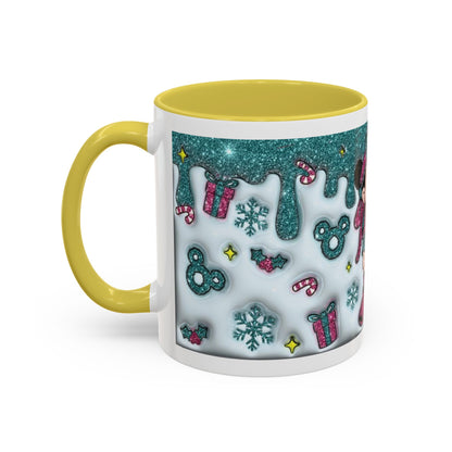 Holiday Glitter Character Mug — Festive Teal & Pink Ceramic Coffee Cup (11oz/15oz)
