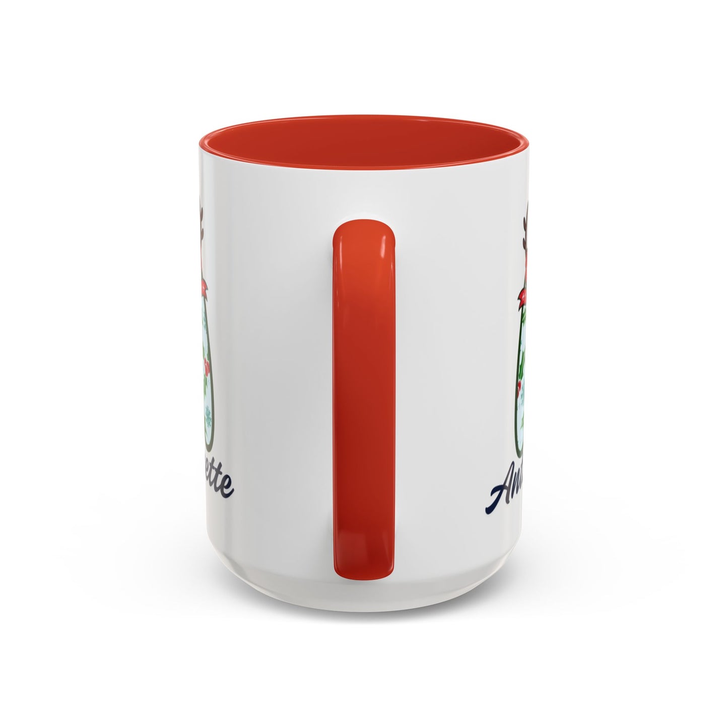 Personalized Christmas Initial A Accent Coffee Mug — Festive Reindeer Monogram (11/15oz)