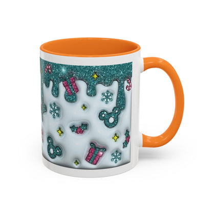 Holiday Glitter Character Mug — Festive Teal & Pink Ceramic Coffee Cup (11oz/15oz)