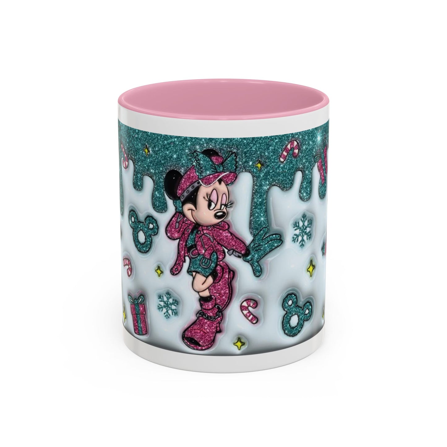 Holiday Glitter Character Mug — Festive Teal & Pink Ceramic Coffee Cup (11oz/15oz)