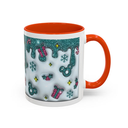 Holiday Glitter Character Mug — Festive Teal & Pink Ceramic Coffee Cup (11oz/15oz)